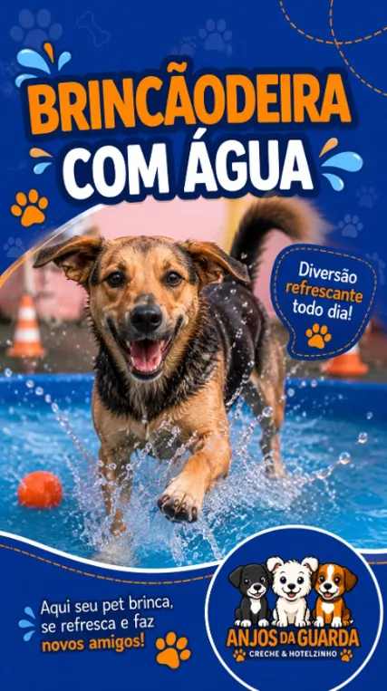 Cão brincando com água no espaço da creche